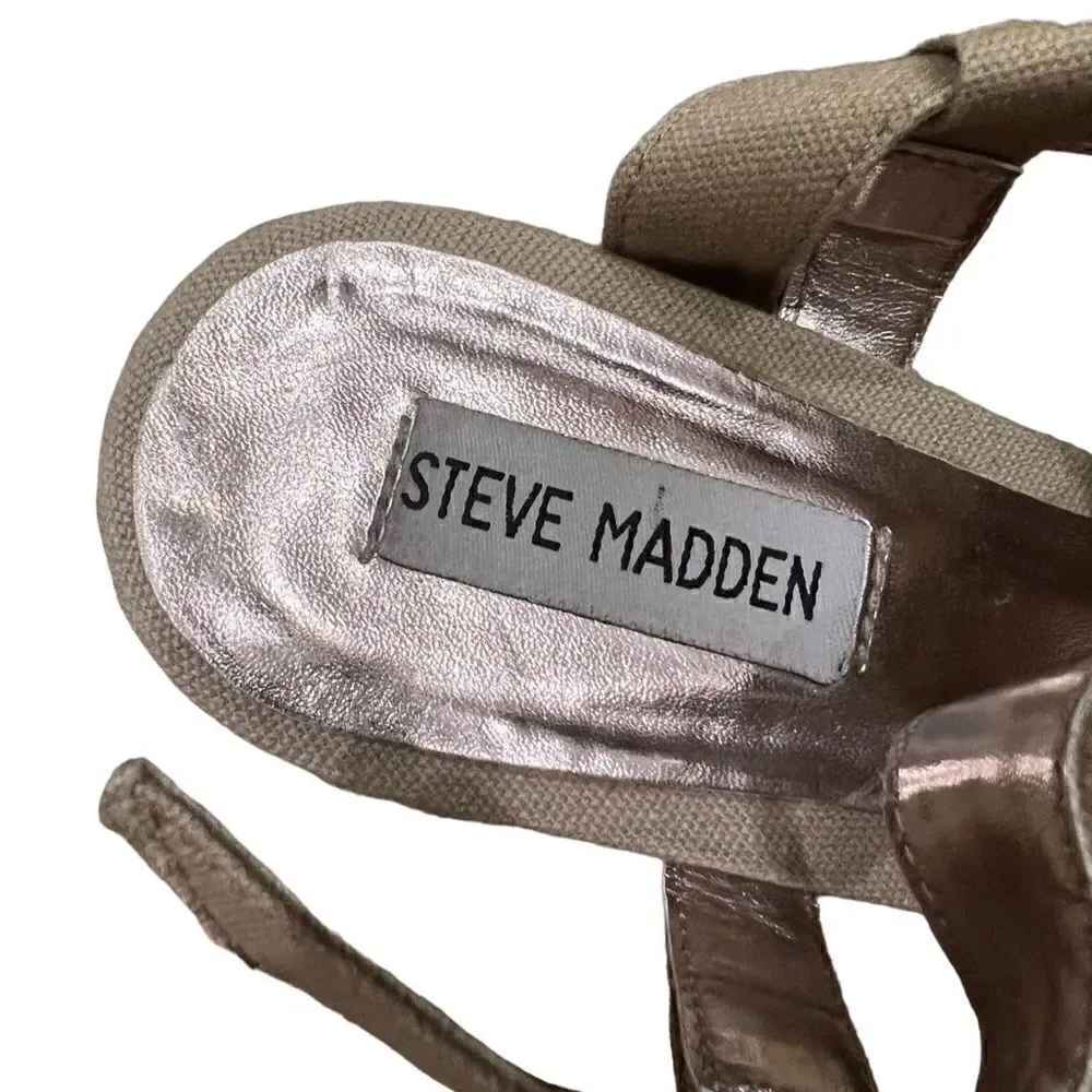 Steve Madden Women’s 6.5 Adorable Khaki Wedge Sandals with Bow and Back Buckle